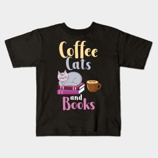 Coffee Cats Books Kids T-Shirt